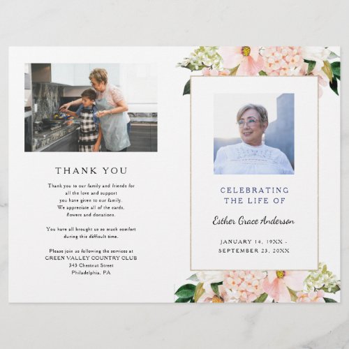 Pink Hydrangea Folded Funeral Program Template Flyer