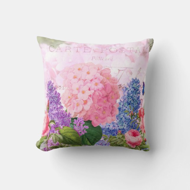 Pink Hydrangea French Accent Throw Pillow (Front)