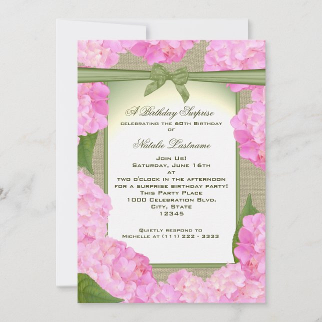 Pink Hydrangea Garden Party Birthday Invitation (Front)