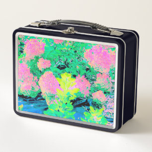 Pink Hydrangea Garden with Yellow Foliage Metal Lunch Box