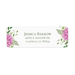 Pink Hydrangea Girl Baby Shower Return Address Label