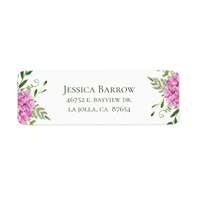Pink Hydrangea Girl Baby Shower Return Address Label (Front)