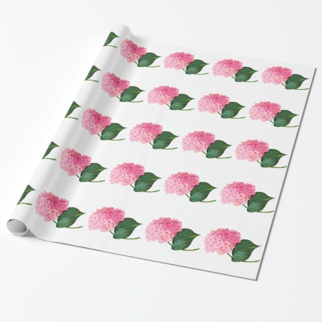 Pink Hydrangea Glossy Wrapping Paper (Unrolled)