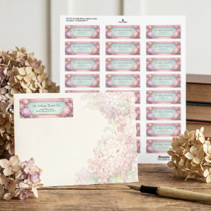 Pink Hydrangea Gold Filigree Sky Blue Label
