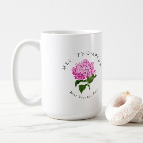 Pink Hydrangea Grand_millennial Best Teacher Coffee Mug