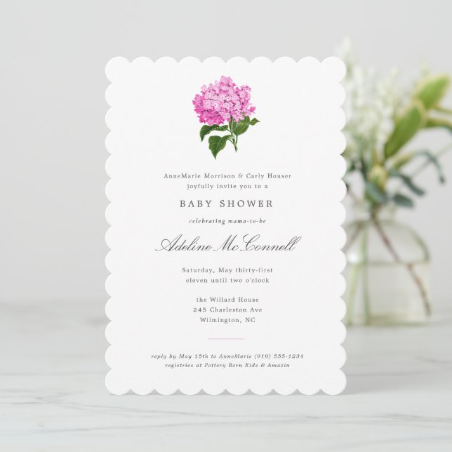 Pink Hydrangea Grandmillennial Baby Shower Invitation (Standing Front)