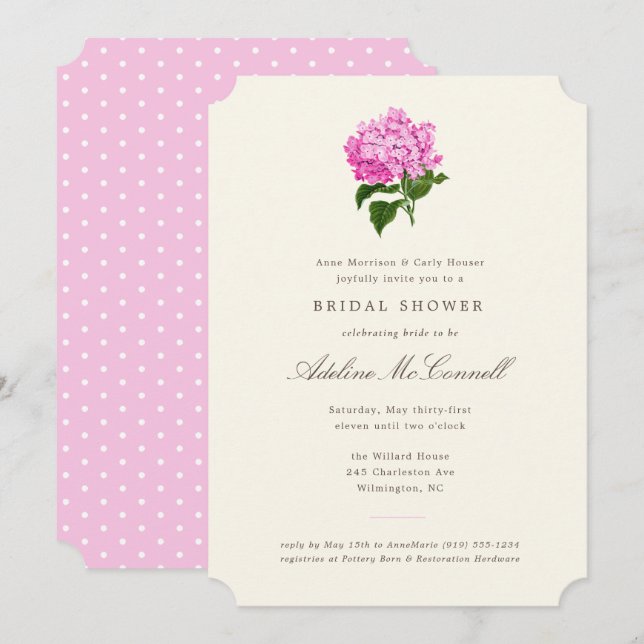 Pink Hydrangea Grandmillennial Bridal Shower Invitation (Front/Back)