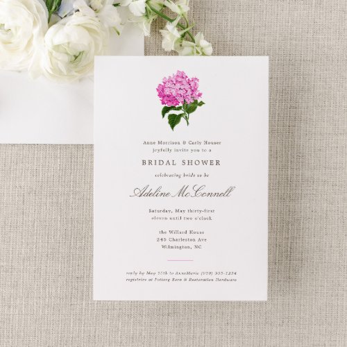 Pink Hydrangea Grandmillennial Bridal Shower Invitation