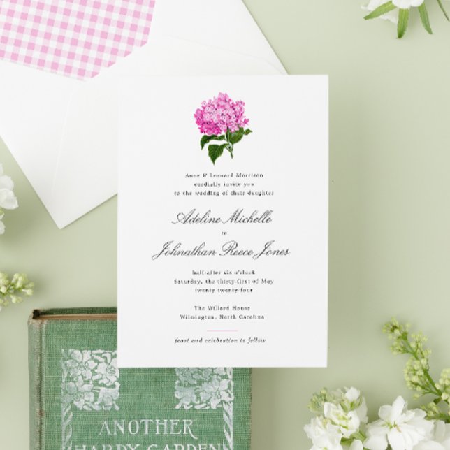 Pink Hydrangea Grandmillennial Wedding Invitation (Creator Uploaded)