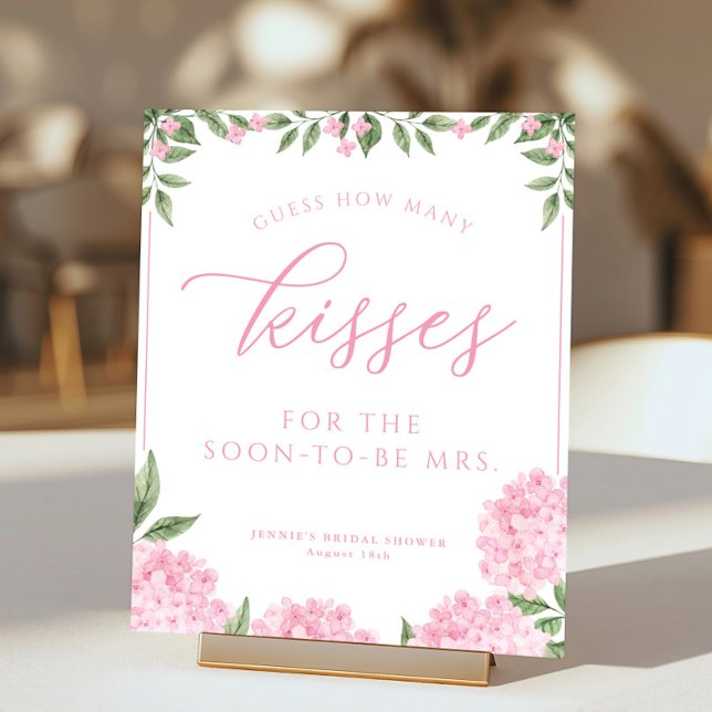 Pink Hydrangea Guess How Many Kisses Shower Game Poster (Creator Uploaded)