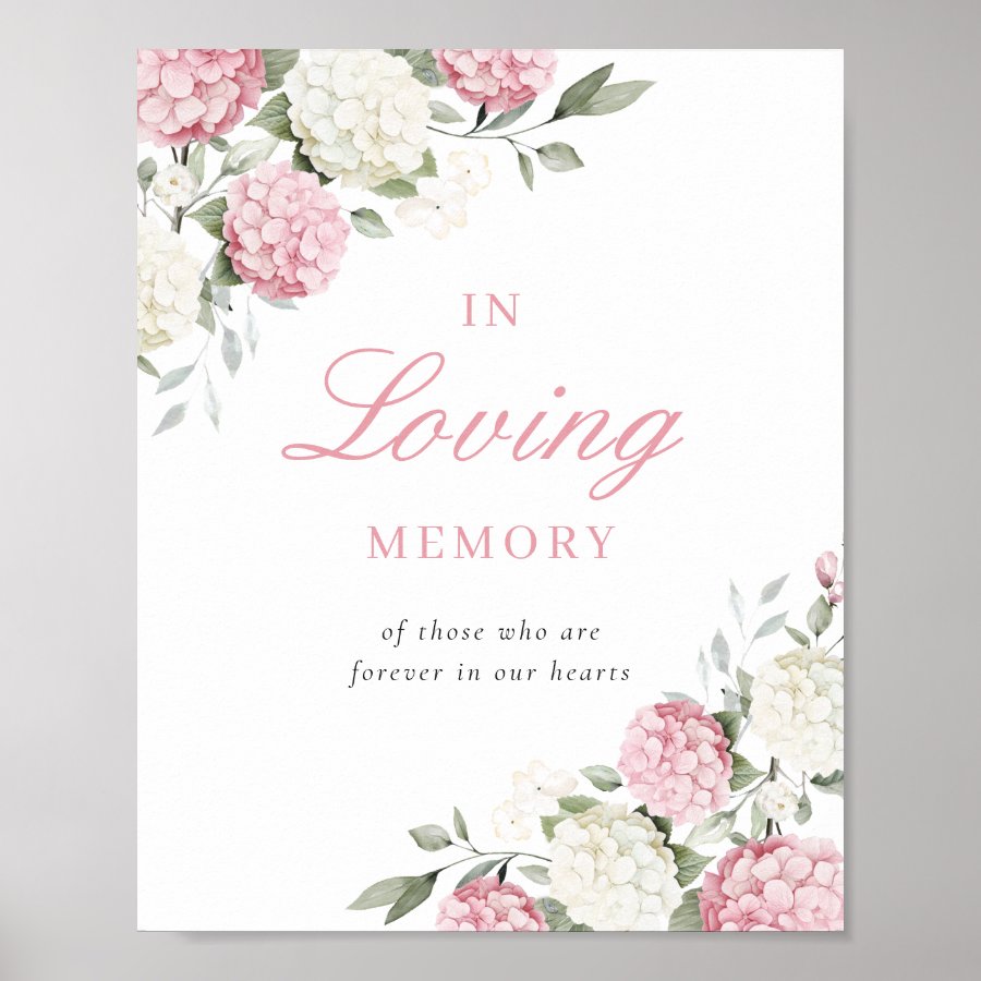 Pink Hydrangea In Loving Memory Memorial Sign
