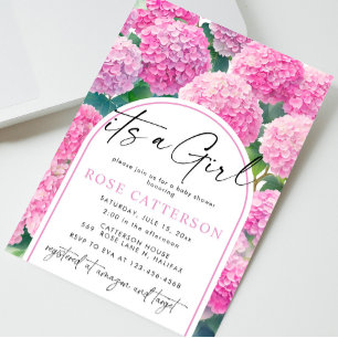 Pink Hydrangea It's a Girl Baby Shower Invitation