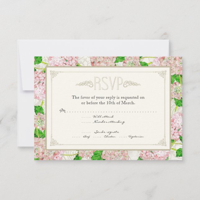 Pink Hydrangea Lace Floral Formal Elegant Weddings RSVP Card (Front)