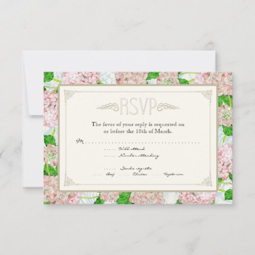 Pink Hydrangea Lace Floral Formal Elegant Weddings RSVP Card