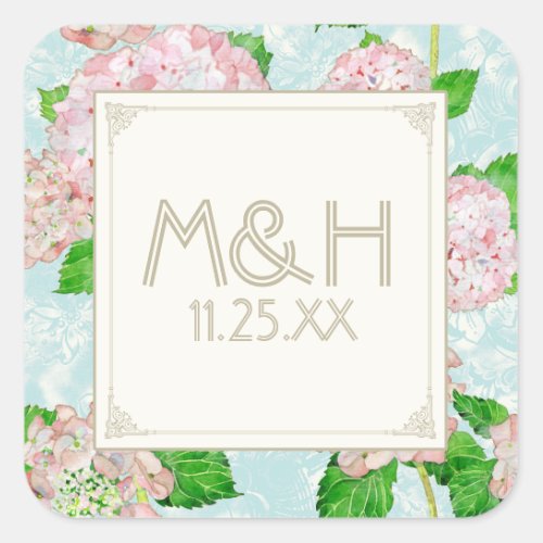 Pink Hydrangea Lace Floral Formal Elegant Weddings Square Sticker