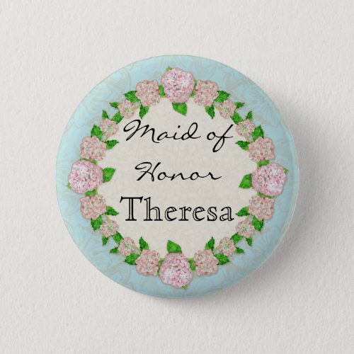 Pink Hydrangea Lace Floral Formal Maid of Honor Button