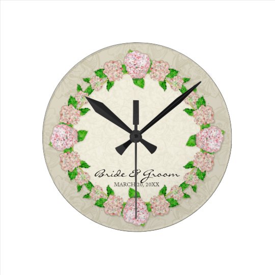 Pink Hydrangea Lace Floral Formal Wedding Gift Round Clock