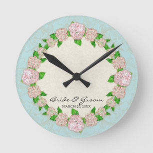 Pink Hydrangea Lace Floral Formal Wedding Gift Round Clock