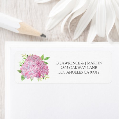 Pink Hydrangea Leaves Floral Wedding  Label
