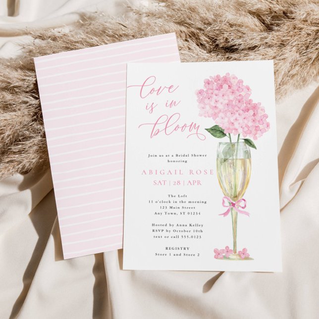Pink Hydrangea Love is in Bloom Bridal Shower Invitation (Creator Uploaded)