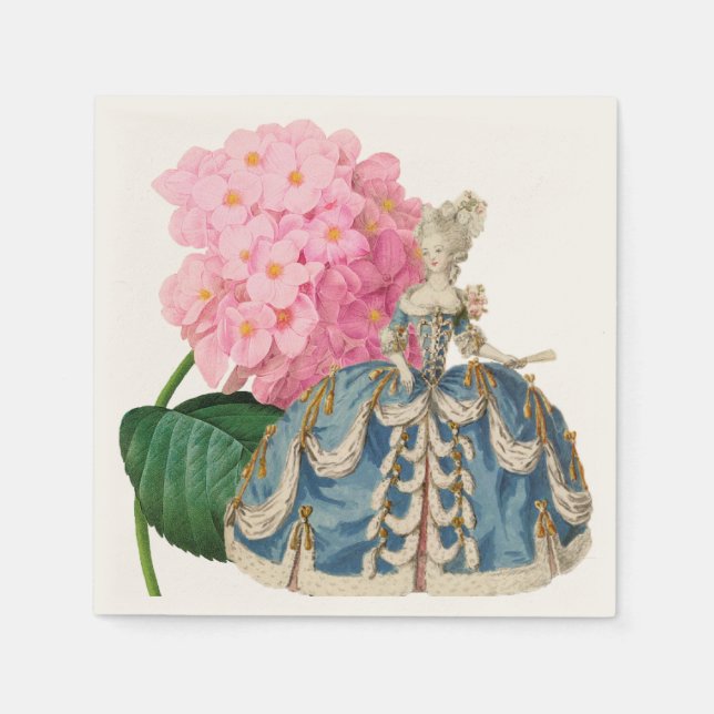 Pink Hydrangea Marie Antoinette Ecru Napkin (Front)