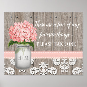 Pink Hydrangea Mason Jar Please Take One Favor Poster