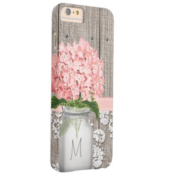 Pink Hydrangea Monogram Mason Jar Barely There Iphone 6 Plus Case by cutecases at Zazzle