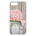 Pink Hydrangea Monogram Mason Jar