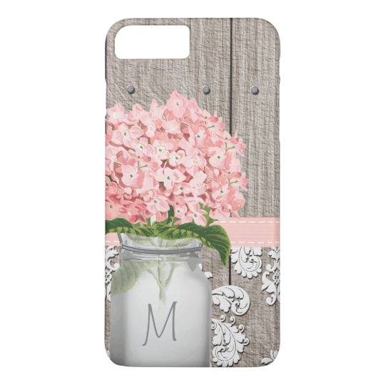 pink hydrangea monogram mason jar iphone 8 plus 7 plus case zazzle com