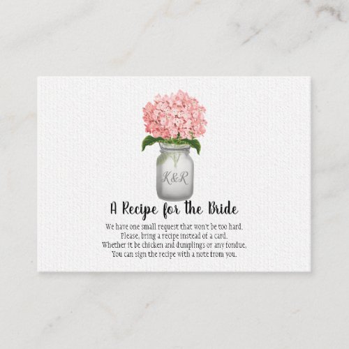 Pink Hydrangea Monogram Mason Jar Recipe Request Business Card