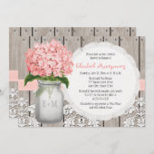 Pink Hydrangea Monogrammed Mason Jar Bridal Shower Invitation (Front/Back)