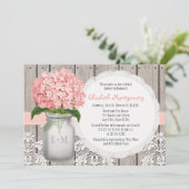 Pink Hydrangea Monogrammed Mason Jar Bridal Shower Invitation (Standing Front)