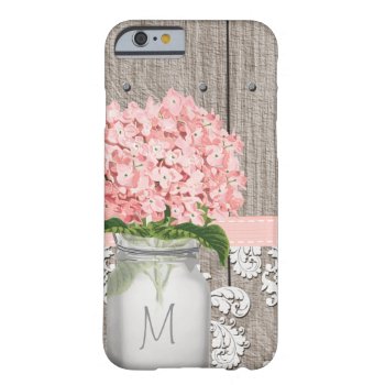 Pink Hydrangea Monogrammed Mason Jar Barely There Iphone 6 Case by cutecases at Zazzle