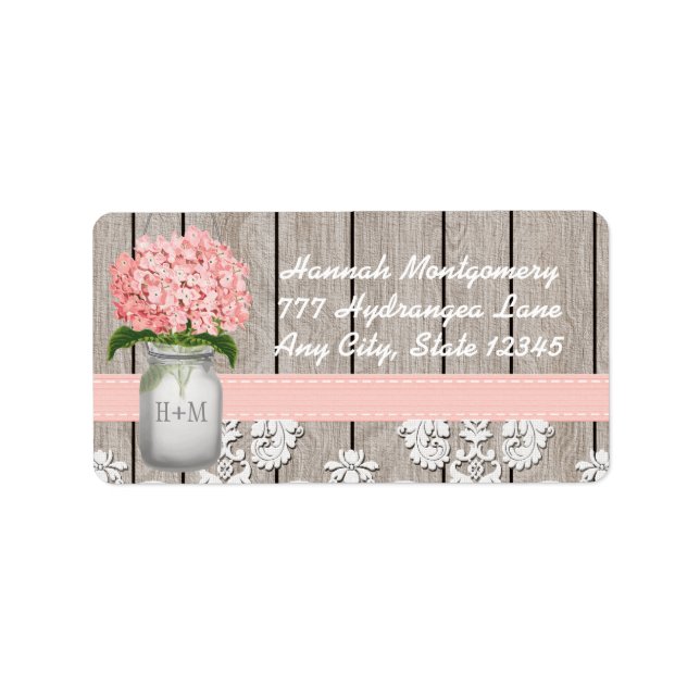 Pink Hydrangea Monogrammed Mason Jar Label (Front)