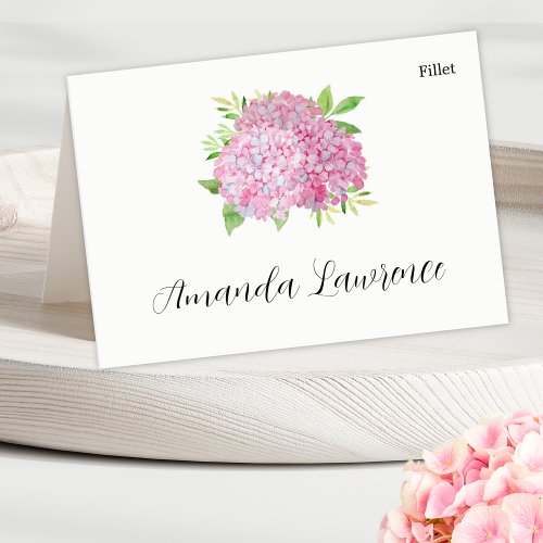 Pink Hydrangea Name Meal Option Place Cards