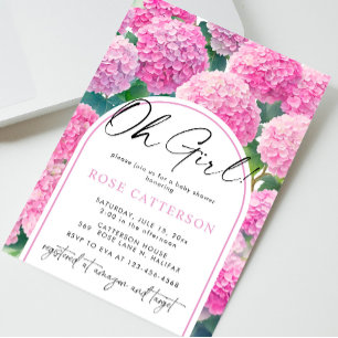 Pink Hydrangea Oh Girl Baby Shower Invitation