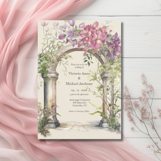Pink Hydrangea Ornate Arch Wedding Invitation (Creator Uploaded)