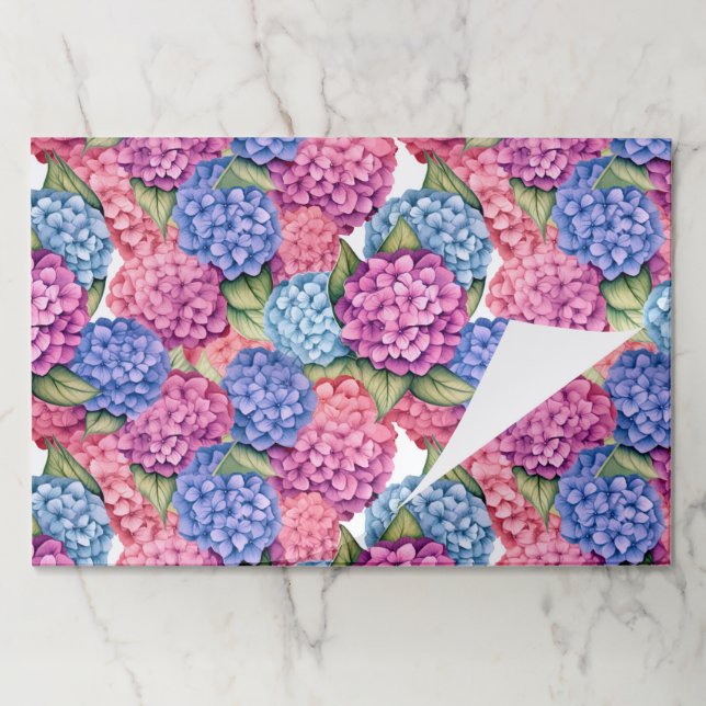Pink Hydrangea Paper Placemats, Floral Table Mats (Folded)