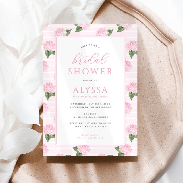 Pink Hydrangea Pattern Frame Bridal Shower Invitation (Creator Uploaded)