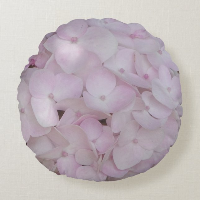 Pink Hydrangea Pattern Round Pillow (Front)