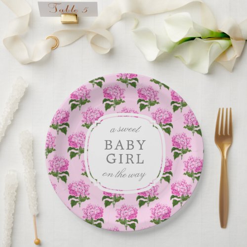Pink Hydrangea Pattern Sweet Baby Girl Paper Plates