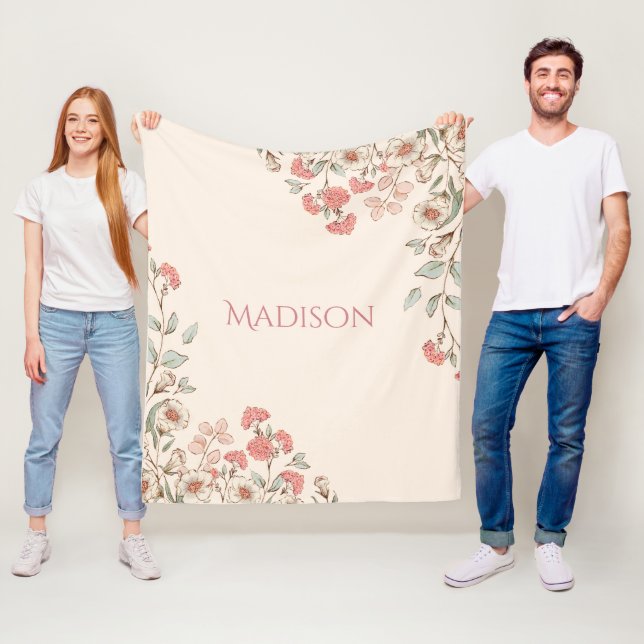 Pink Hydrangea Personalized Elegant Chic Floral Fleece Blanket (In Situ)