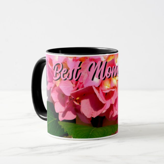 Pink hydrangea pink floral  best mom ever  mug (Front Left)