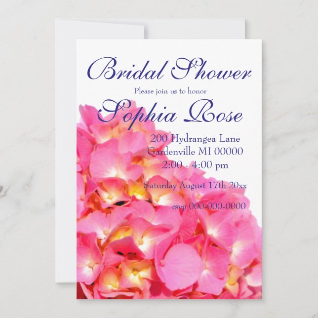 Pink Hydrangea pink floral flower Bridal shower Invitation (Front)