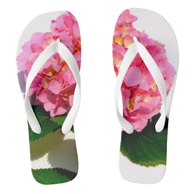 Pink Hydrangea pink floral pink flower Flip Flops (Footbed)
