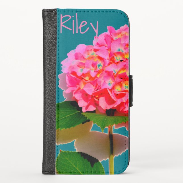 Pink hydrangea pink floral pink flower iPhone wallet case (Front)