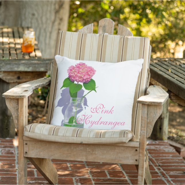 Pink hydrangea pink floral pink flower outdoor pillow (Chair)