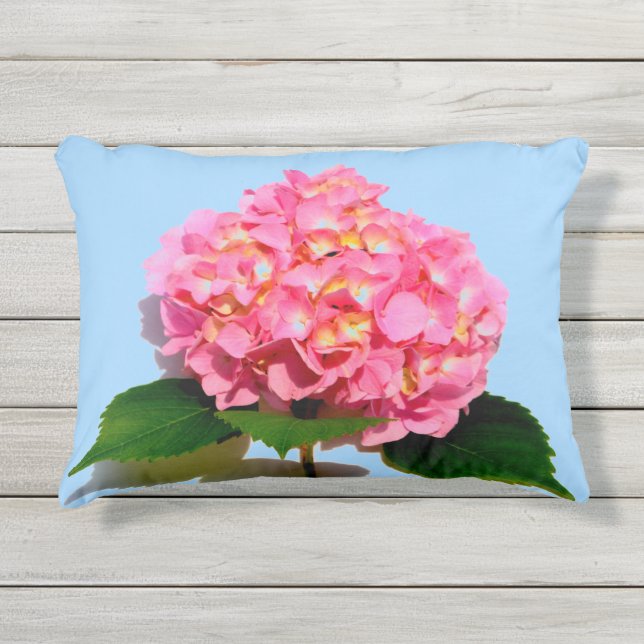 Pink hydrangea pink floral pink flower outdoor pillow (Front)