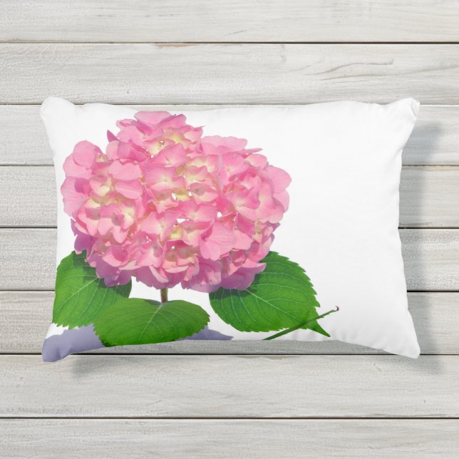 Pink hydrangea pink floral pink flower outdoor pillow (Front)