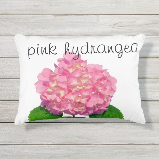 Pink hydrangea pink floral pink flower outdoor pillow (Front)